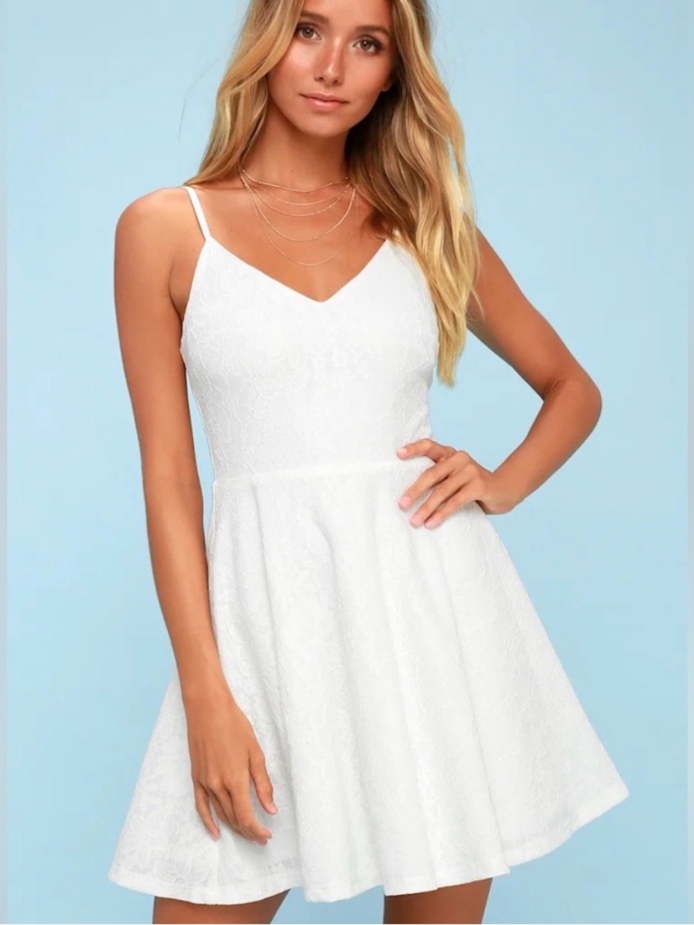Lulu's Way With Words White Lace V-Neck Skater Dress